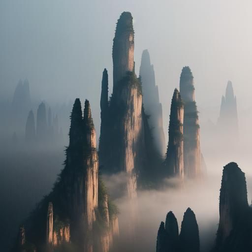 Majestic White Towers in Misty Atmospheric Light