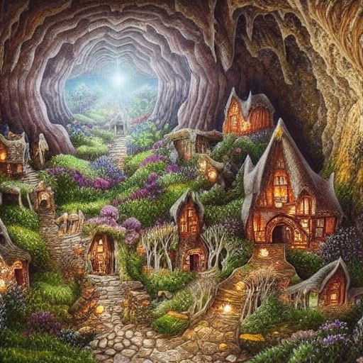 Fairy Village Carved in Sparkling Crystal Cave