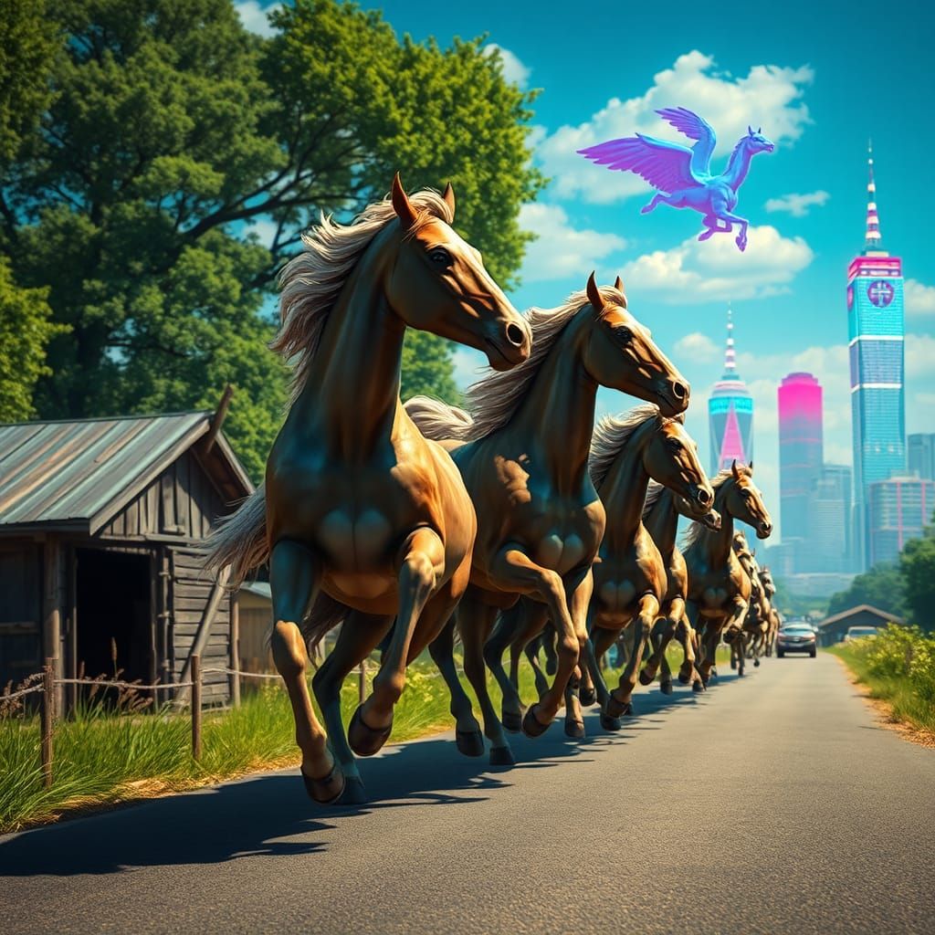 Centaurs Galloping Through Alabama Road