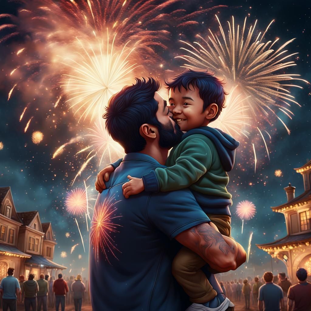 Touching Father-Son Moment During Fireworks Display