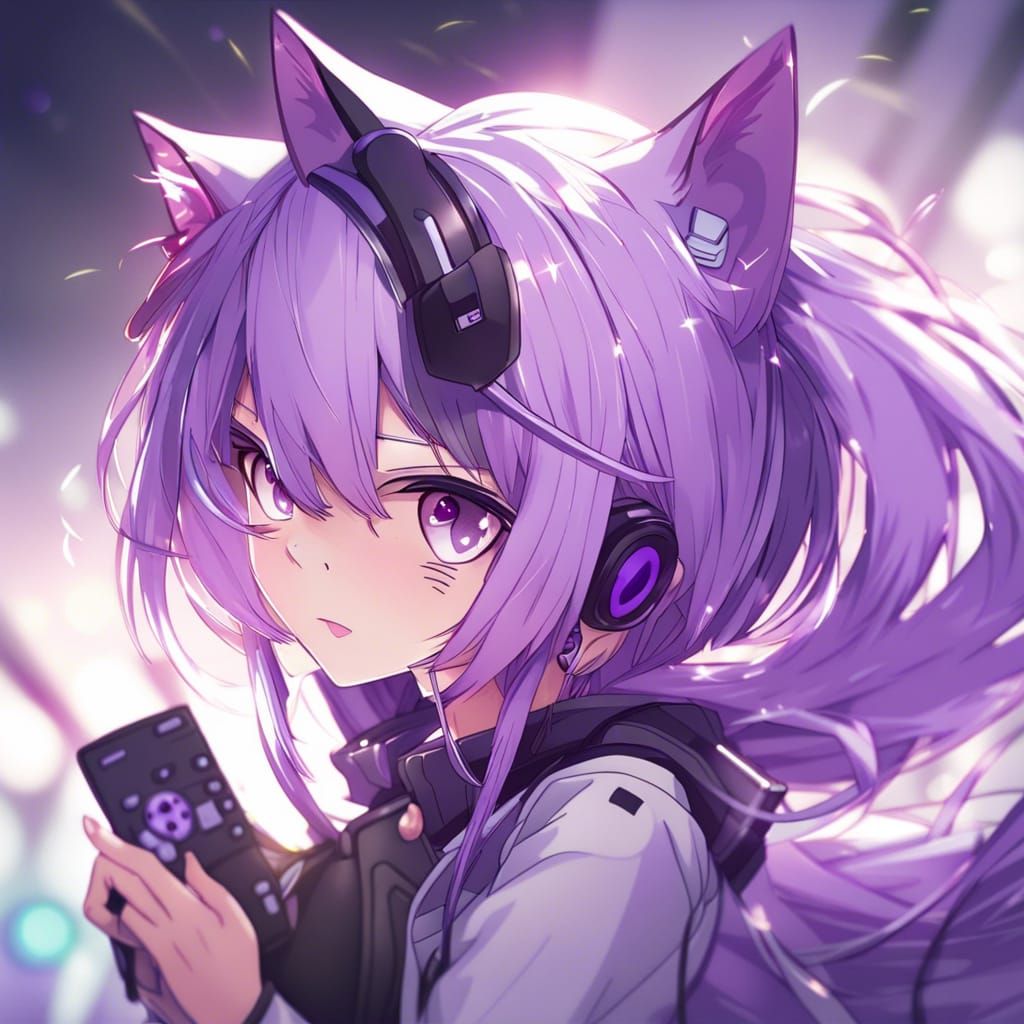 Anime Girl with Purple Cat Ears