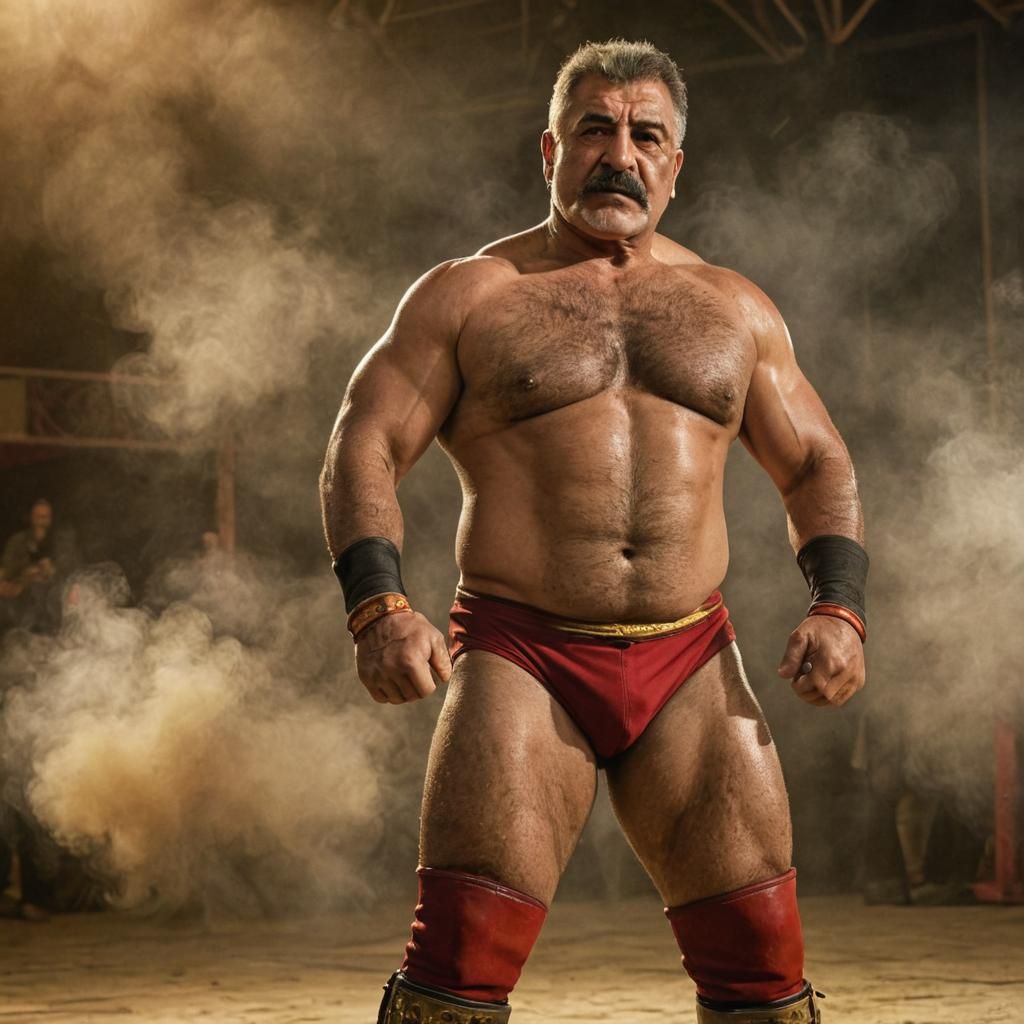 Powerful Kurdish Wrestler in Gritty Arena Photography