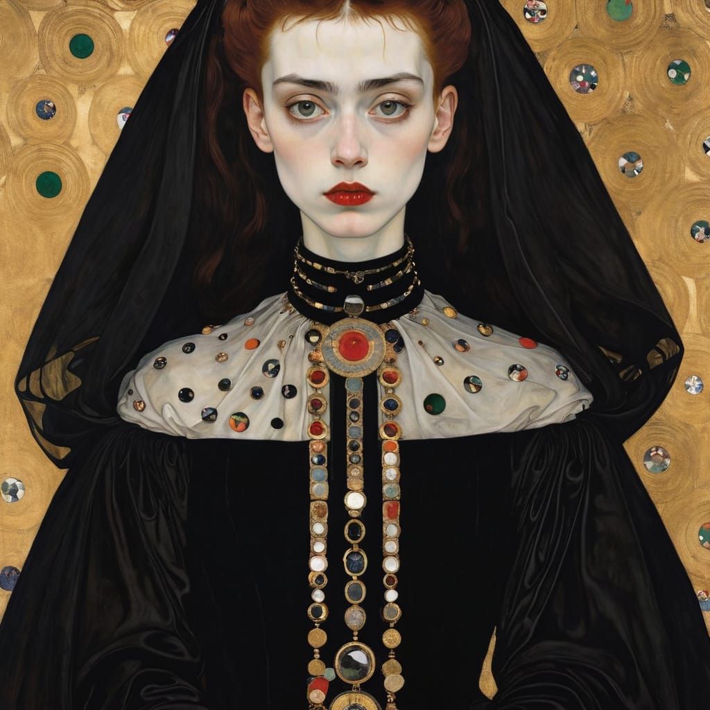 Goth Girl Portrait in Klimt & Schiele Style