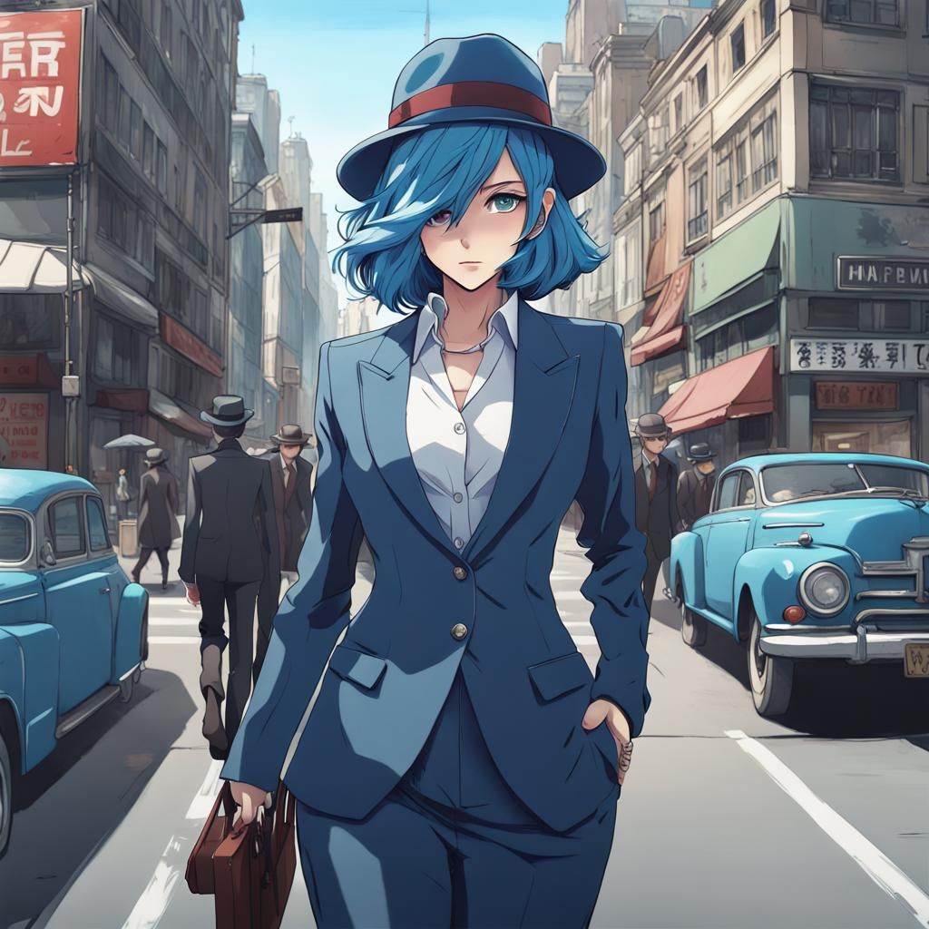 Anime Mafia Boss in Suit Walking Down Street