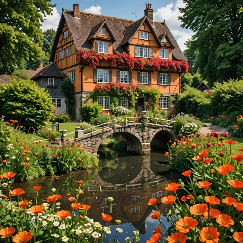 Idyllic Autumn Country House in Watercolor