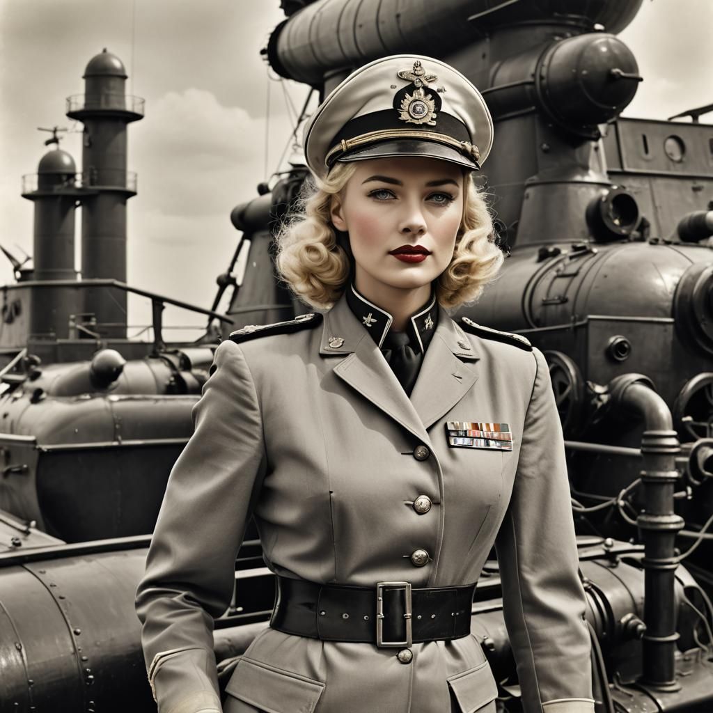 1940s Blonde U-boat Captain in Candy Art Style