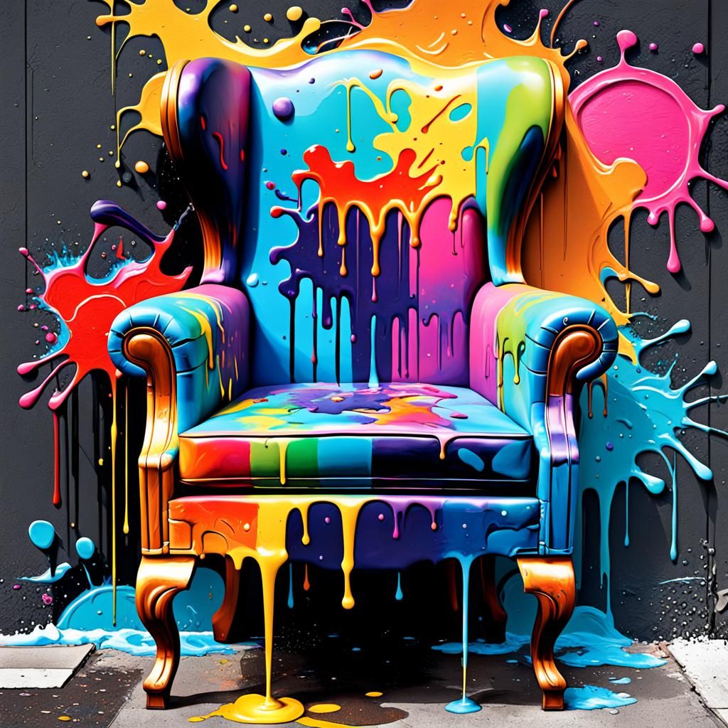 Graffiti Art Chair in Spray Paint Style