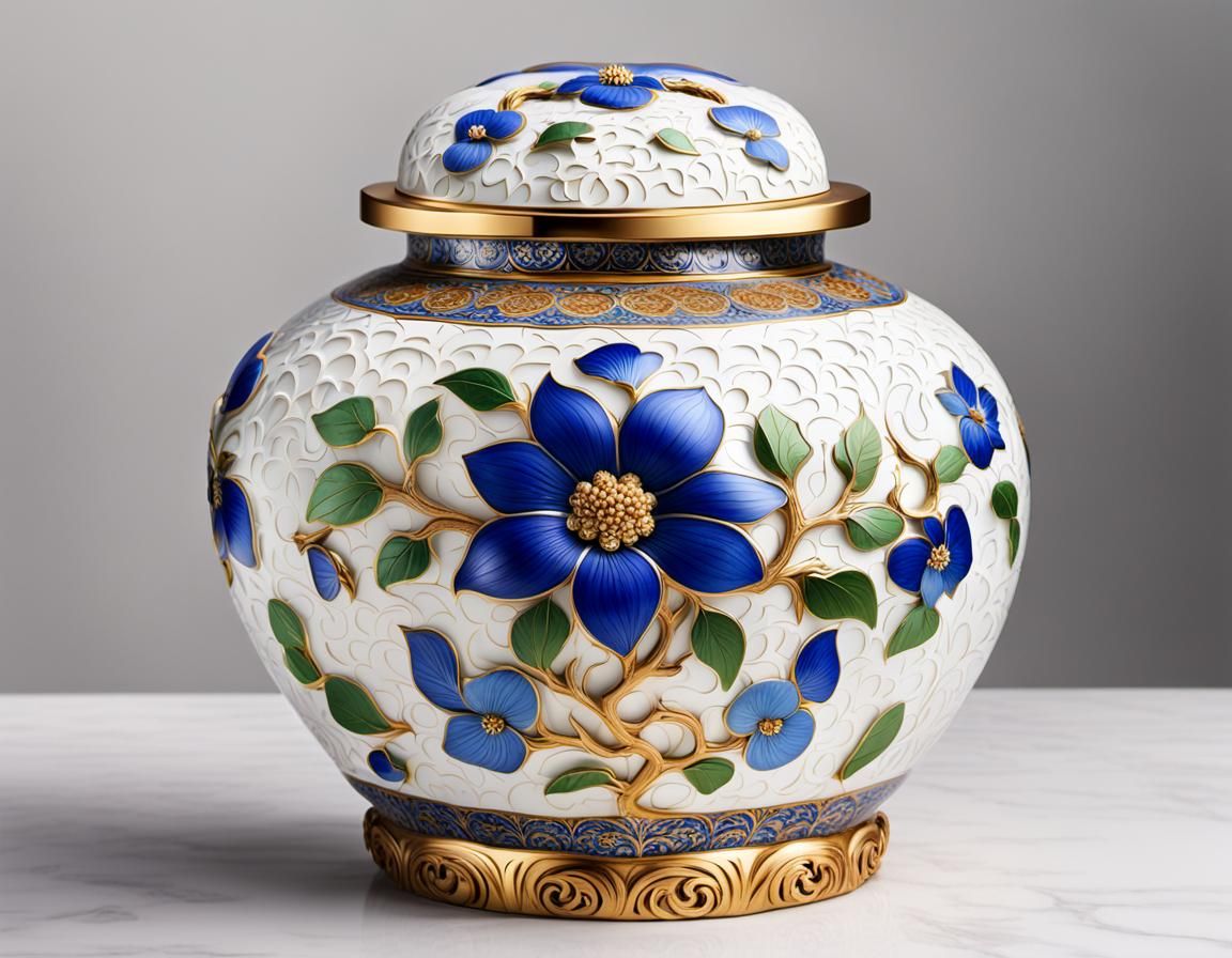 Ornate Ginger Jar in Cloisonné Style