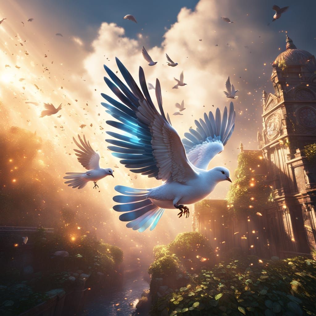 Whimsical Doves in Radiant Sunlight