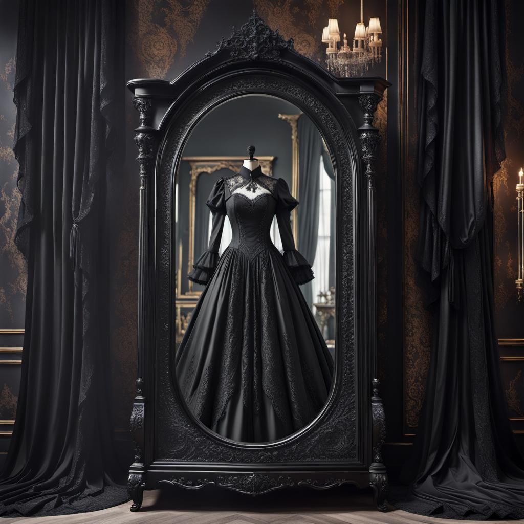 Black Gothic Dress with Embroidery Detail