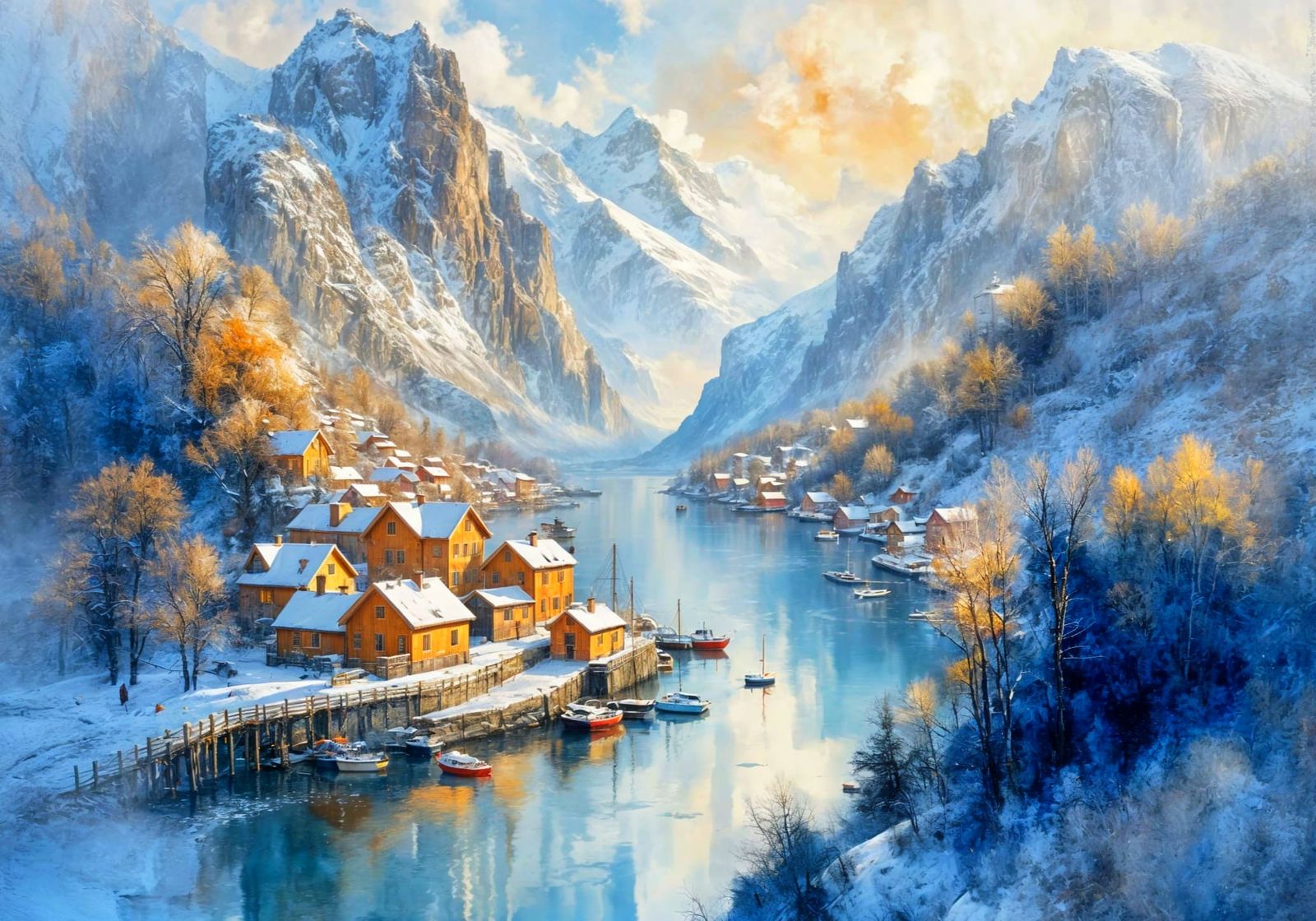 Majestic Norwegian Coastal Hamlet in Misty Light