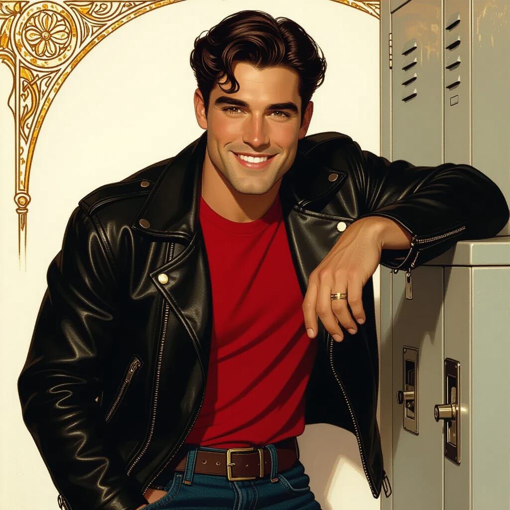 Athletic Man with Vintage Ring in Art Nouveau Style