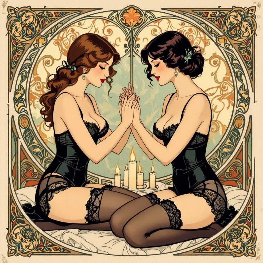 Sensual Lingerie Massage in Art Nouveau Style