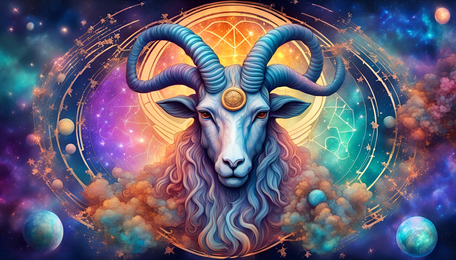 Capricorn Holographic Astral Illustration in Mixed Media