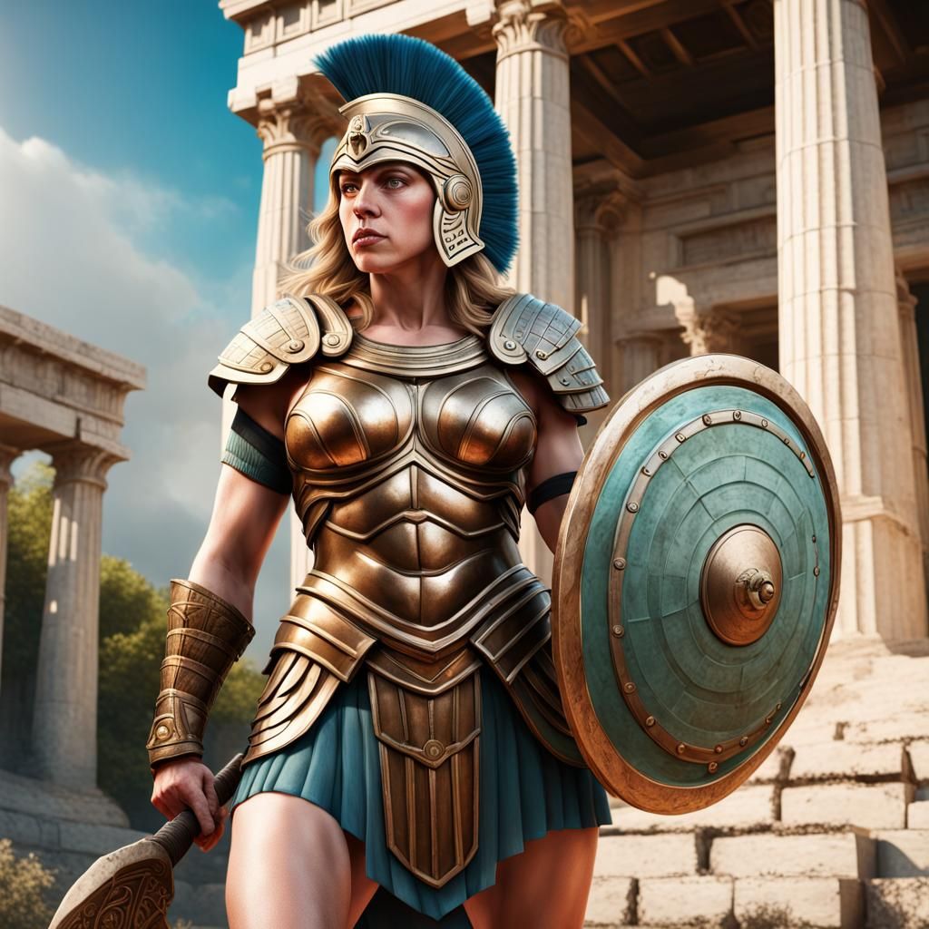 Amazon Warrior with Bronze Axe in Hoplite Armor