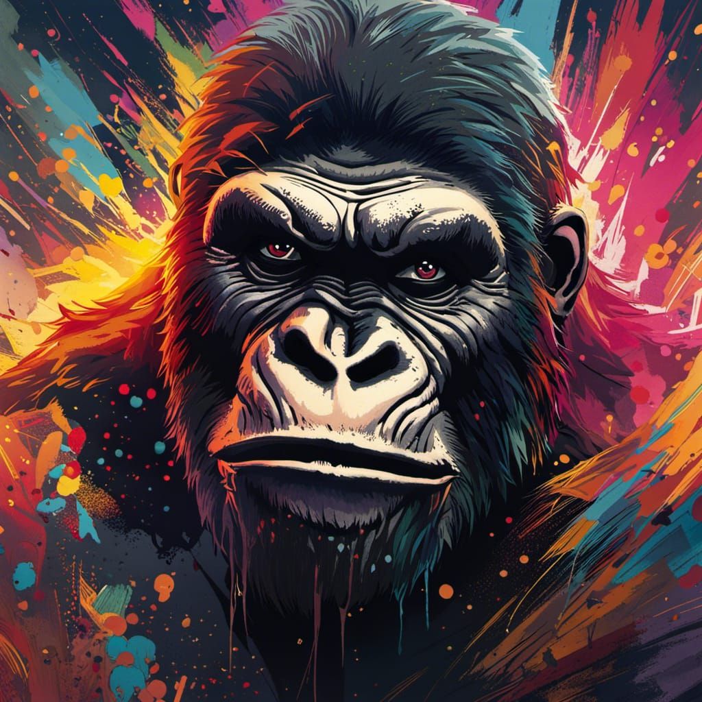 King Kong Ravages City: Hyperrealistic Splash Art