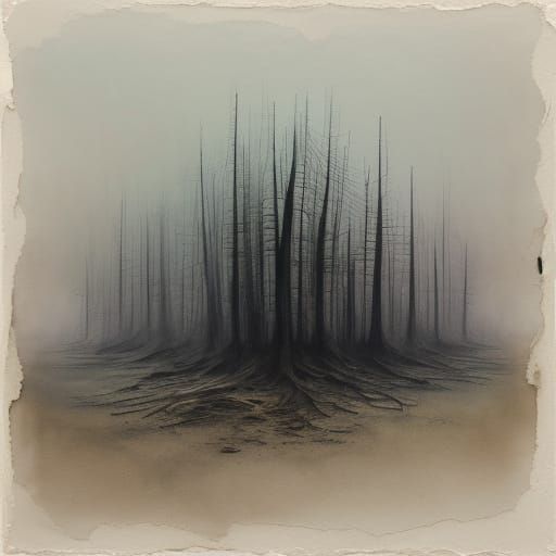 Ethereal Collage of Desert Fog and Dead Trees