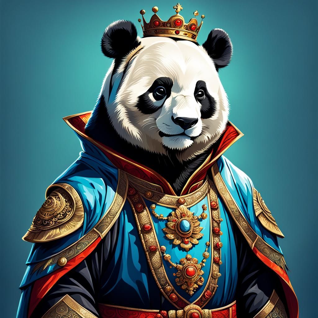 Anthropomorphic Panda Emperor in Abstract Art Style