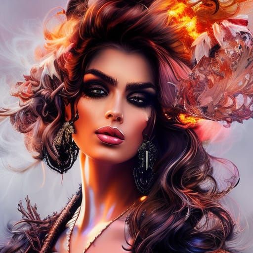 Stunning Woman Portrait with Smoke and Sparkles