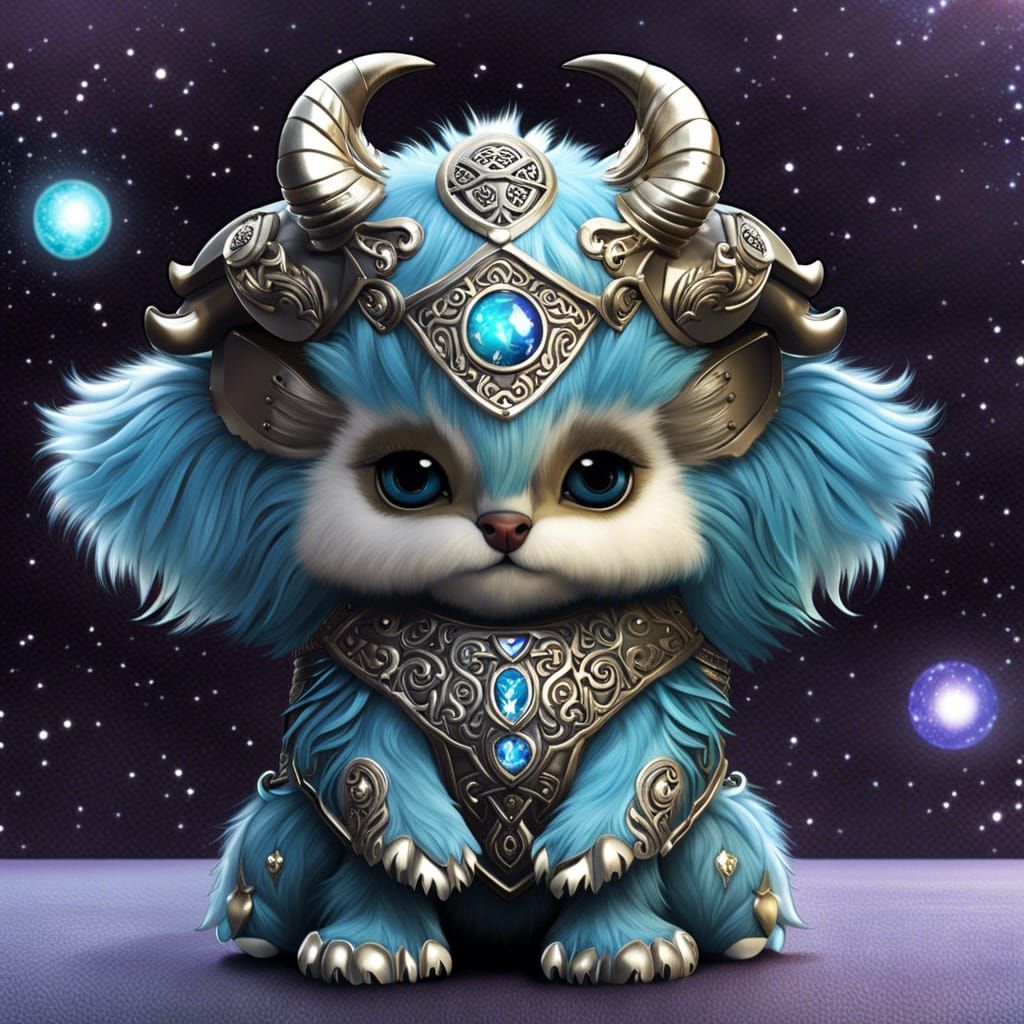 Celtic Armored Zodiac Animal Babies in Cosmic Setting