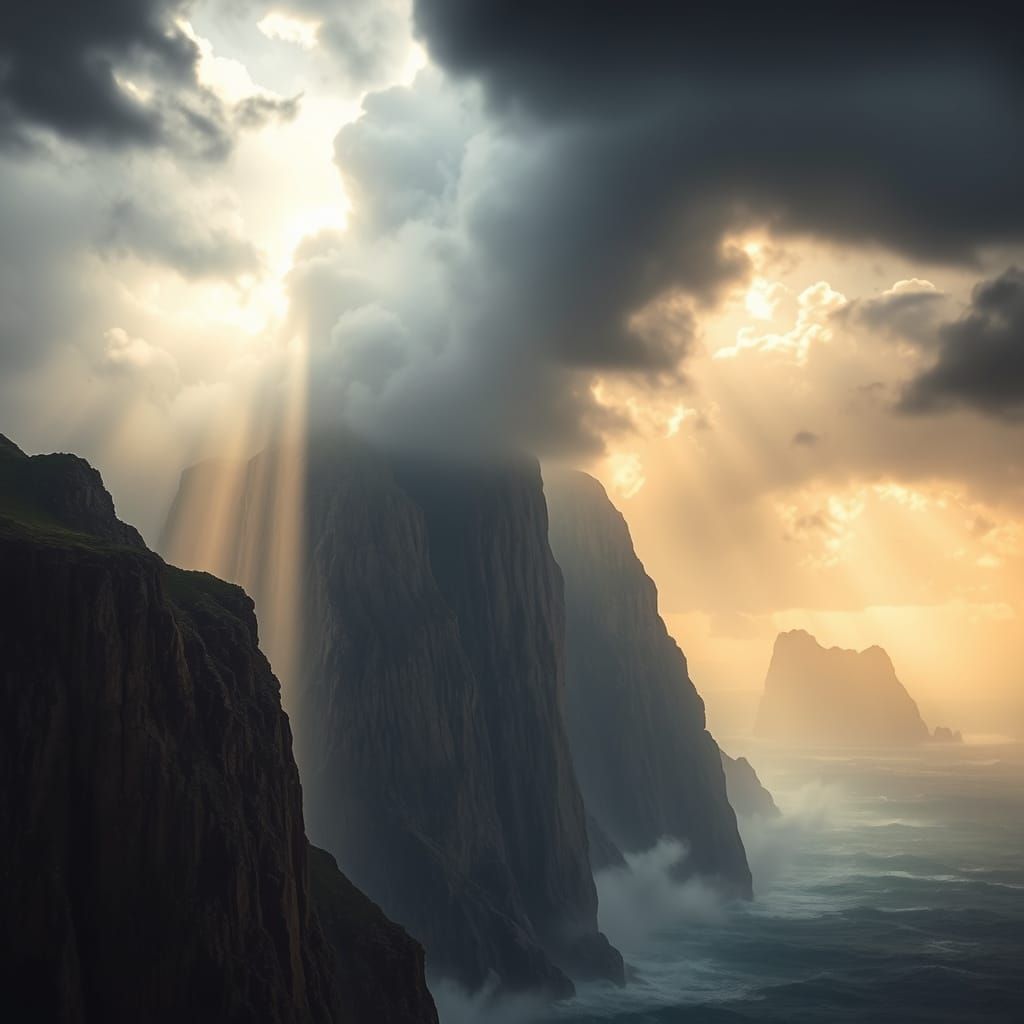 Majestic Cliffs Illuminated by Heavenly Sunshine