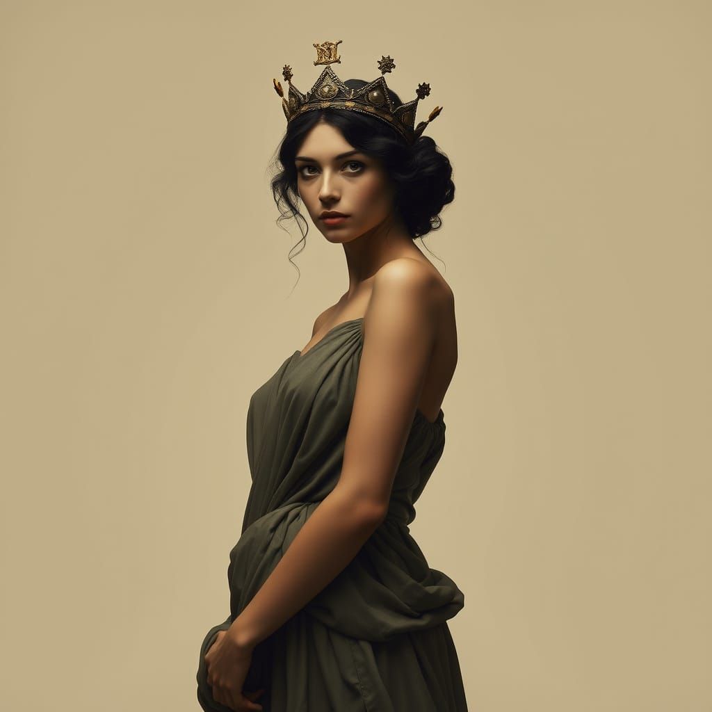 Cosmic Muse in Flowing Gown: Digital Art Nouveau Portrait