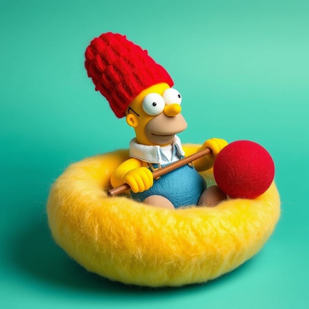 Felted Homer Simpson Playing Bowling