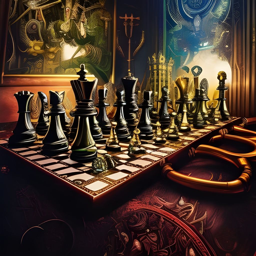 Fantasy Chess Board in Mixed Media Style