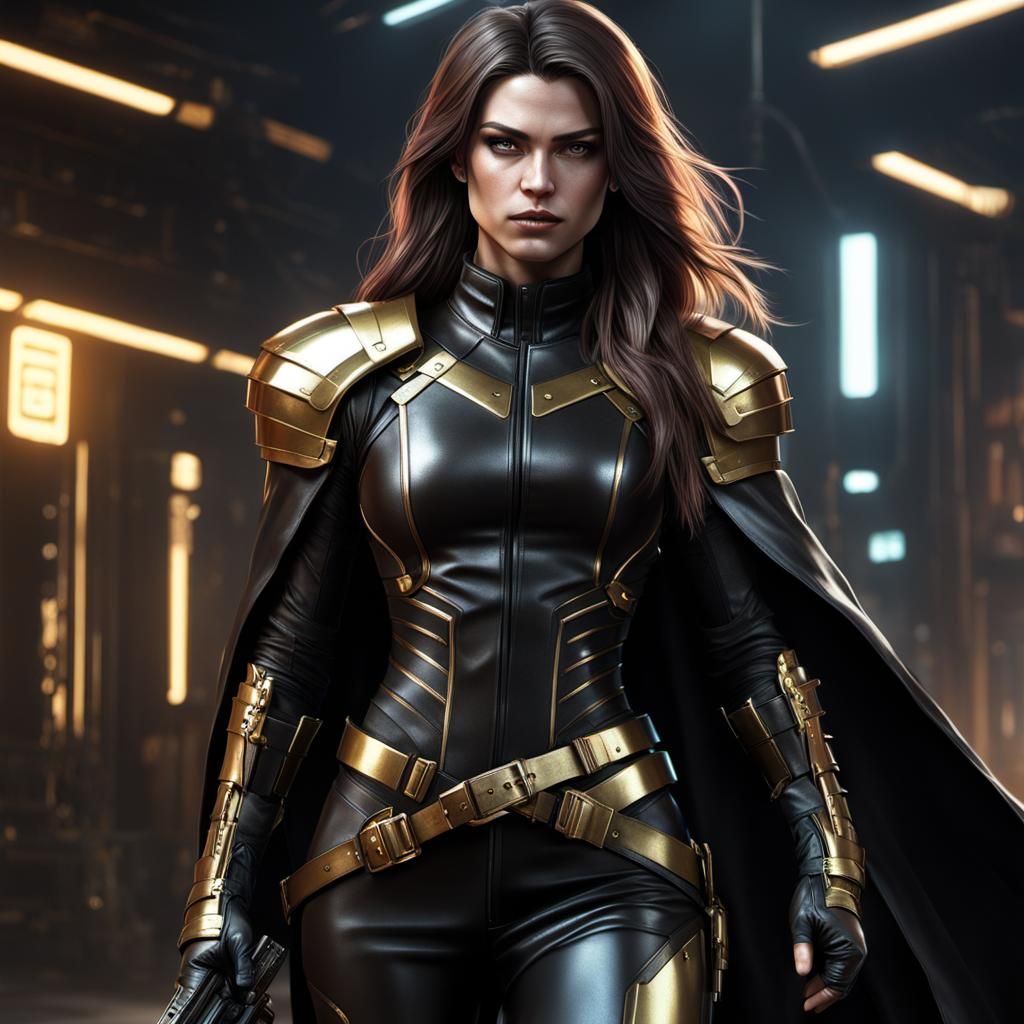 Cyberpunk Girl Warrior with Swords and Neon Accents