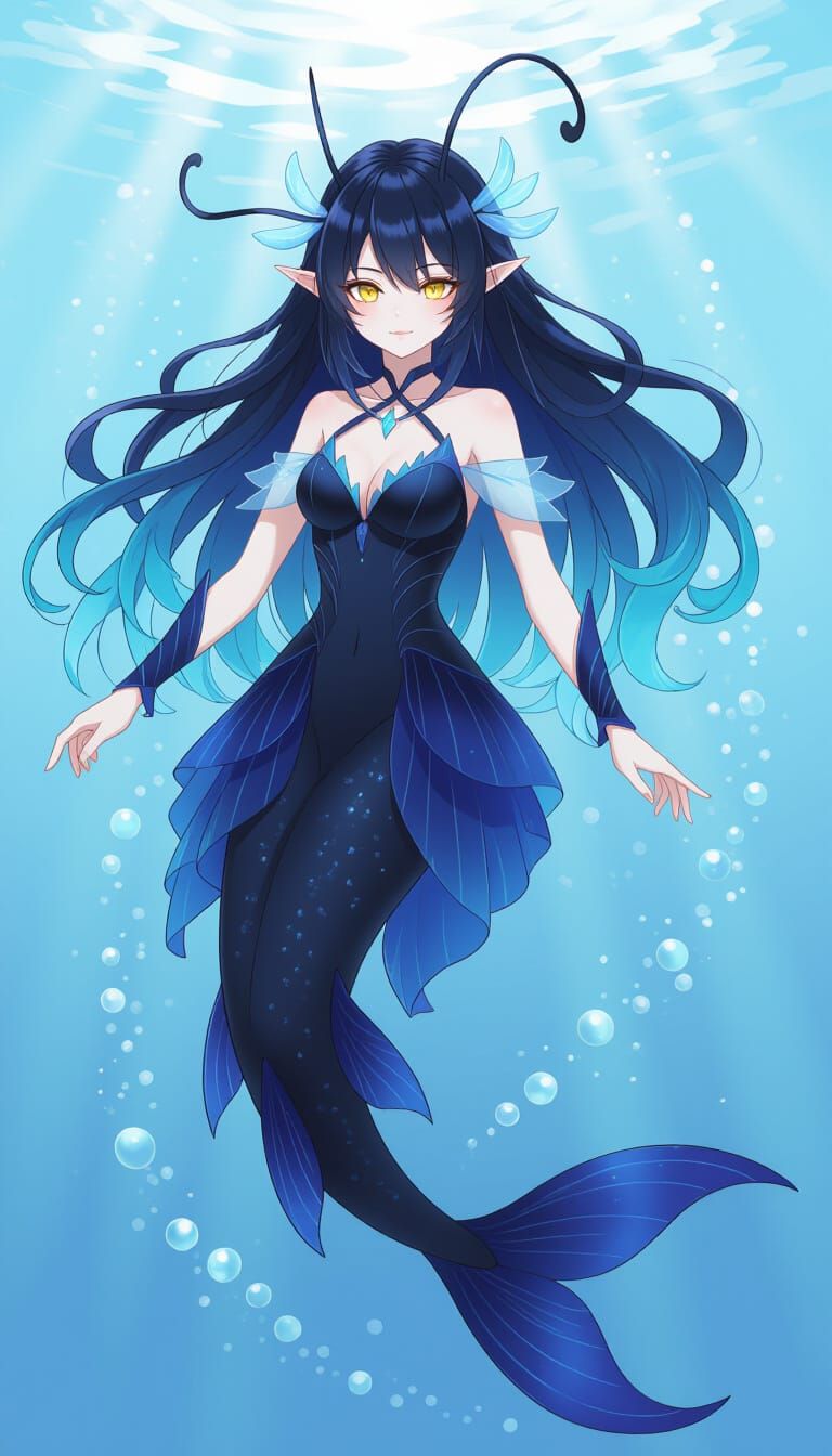 Anime Anglerfish Woman with Bioluminescent Antennae