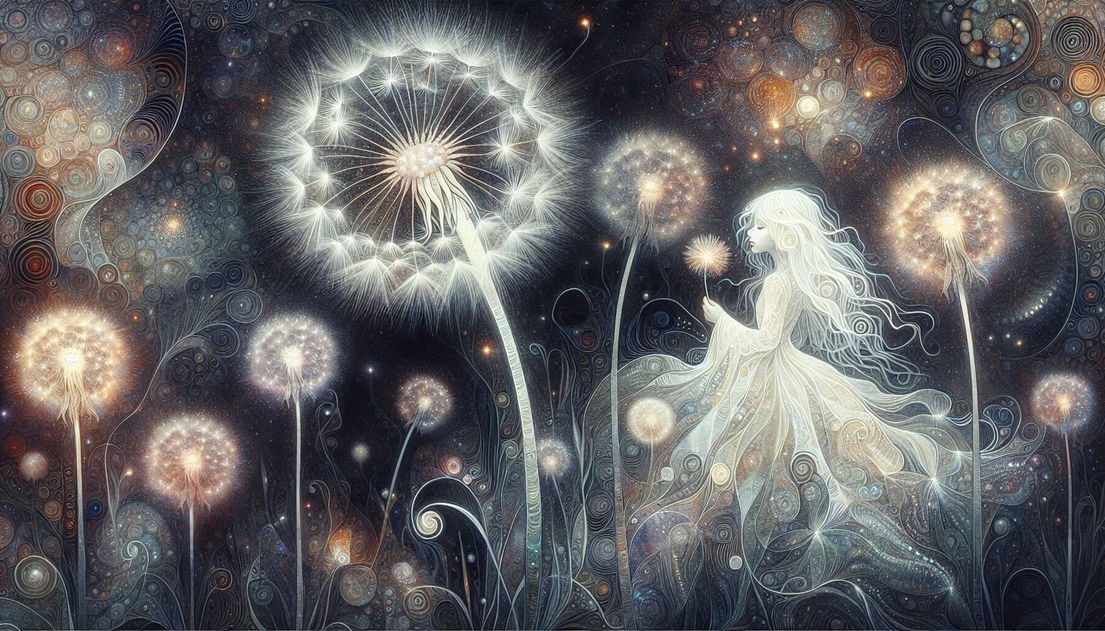 Dreamy Post-Impressionist Dandelion Scene with Kirlian Effec...