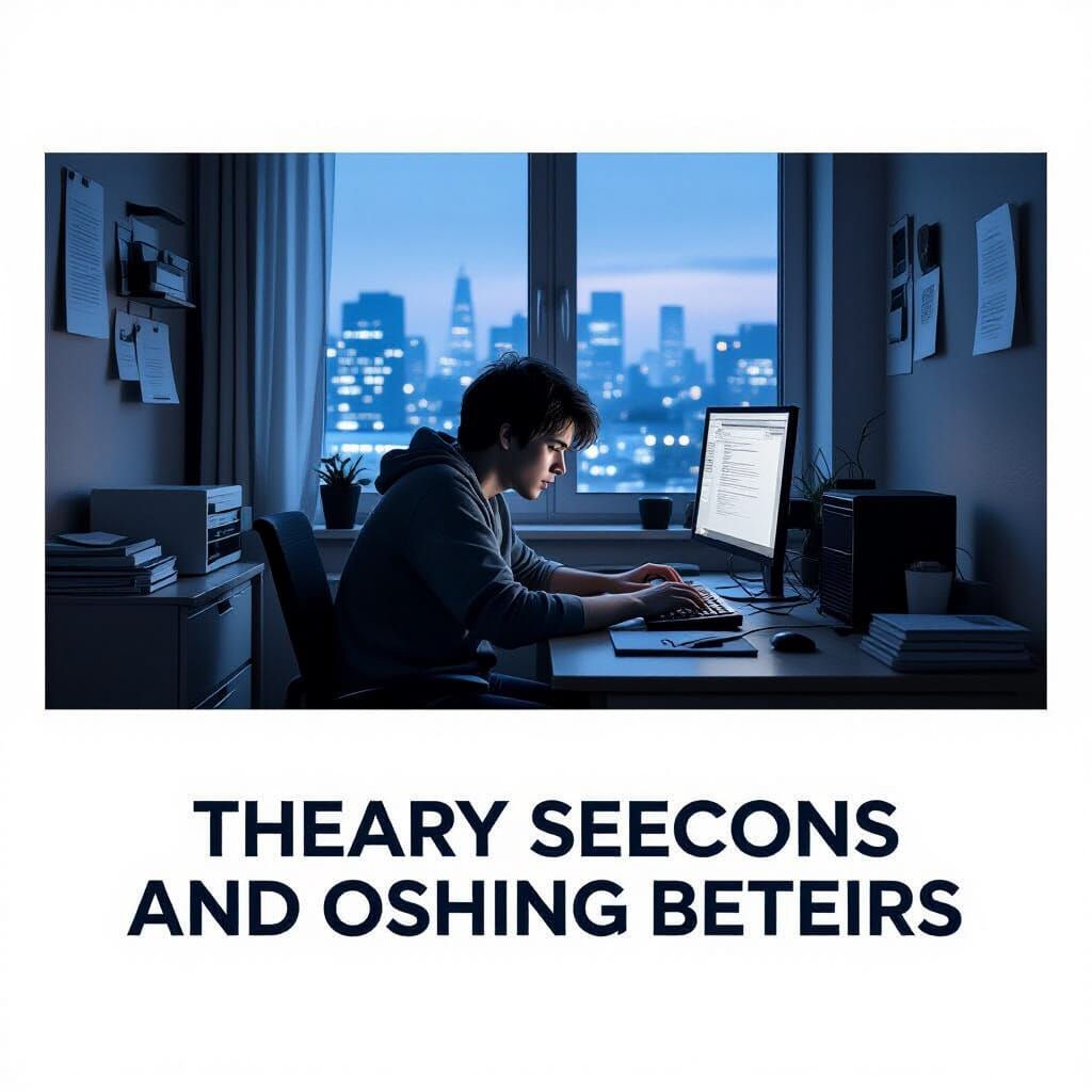 Exhausted Person Working Late in Dimly Lit Apartment