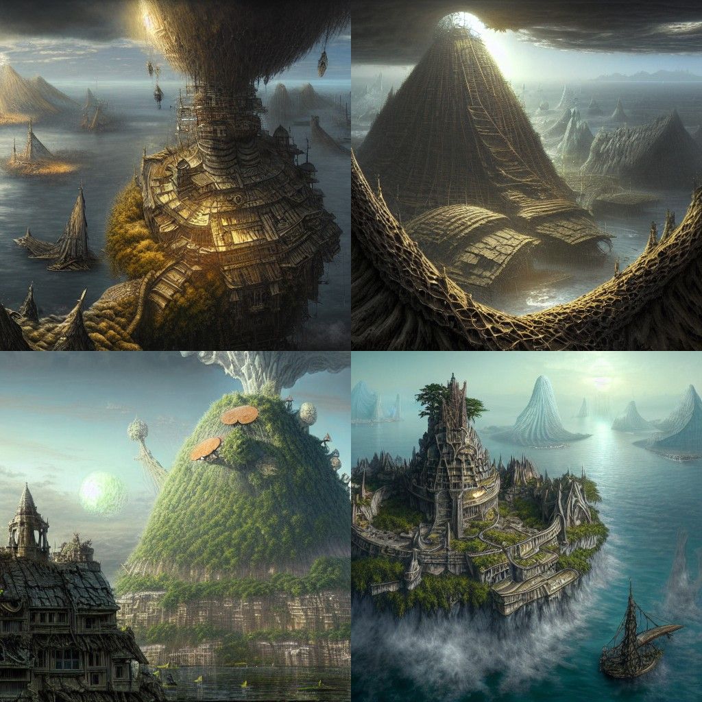 Floating Solarpunk Island Cityscape, Digital Art