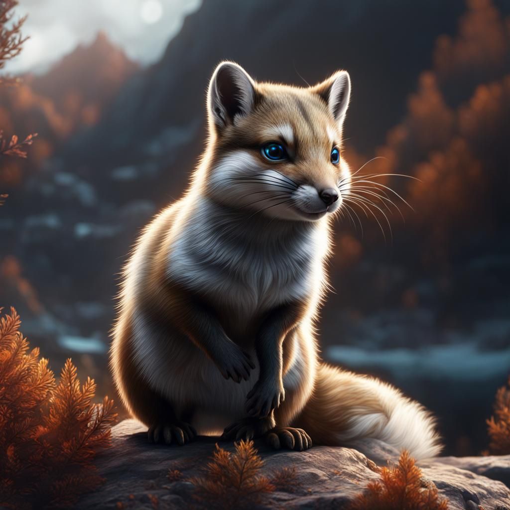 Chipmunk Arctic Fox Hybrid in Detailed Matte Painting