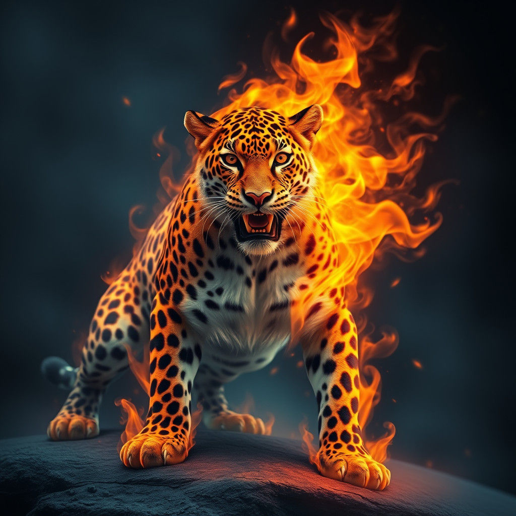 Ethereal Leopard Made of Living Flames