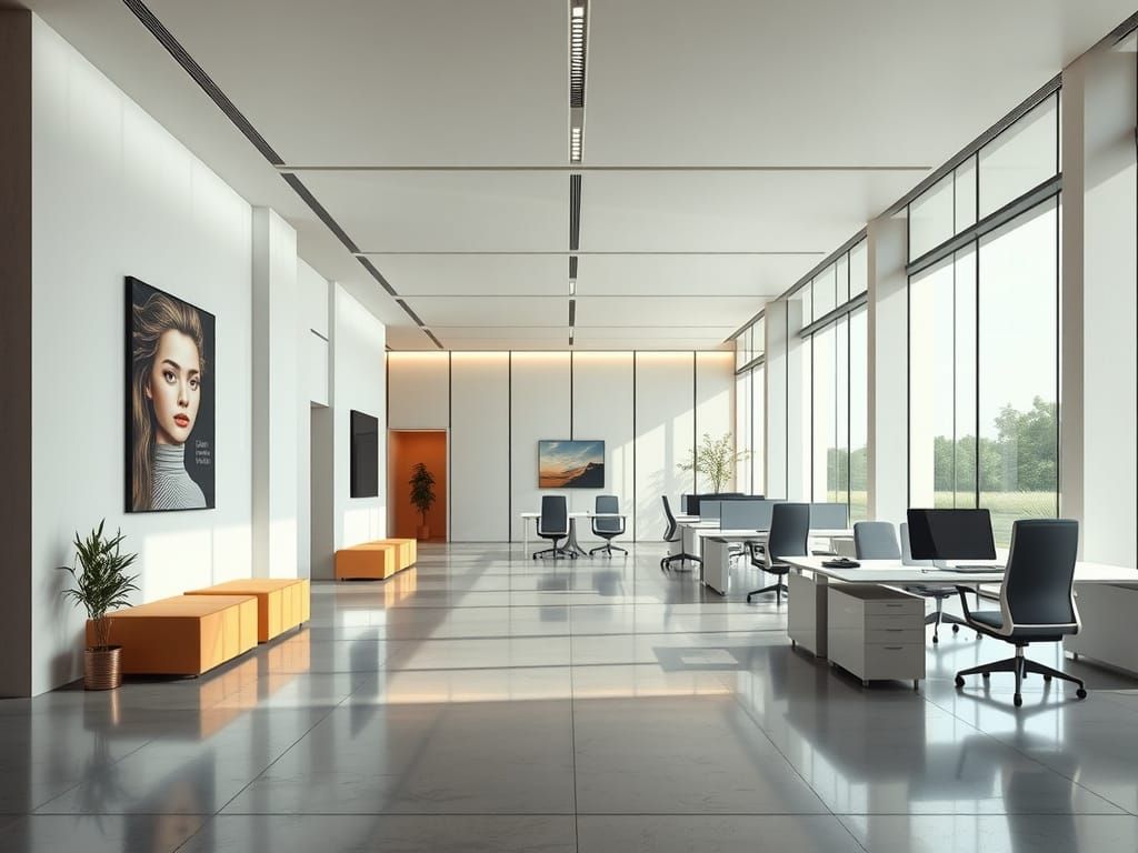 Modern Office Interior in Futuristic Minimalist Style