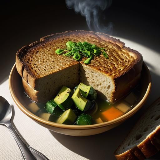 Surreal Female Figure Made of Soup in Oil Painting