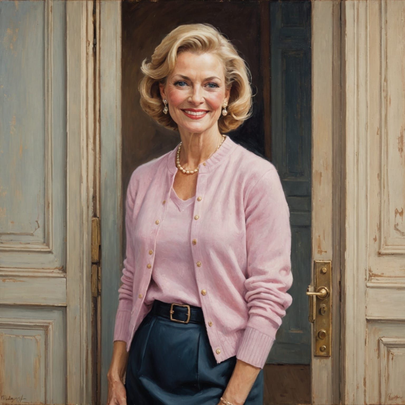 Elegant Woman in Doorway: An Impressionistic Oil Painting