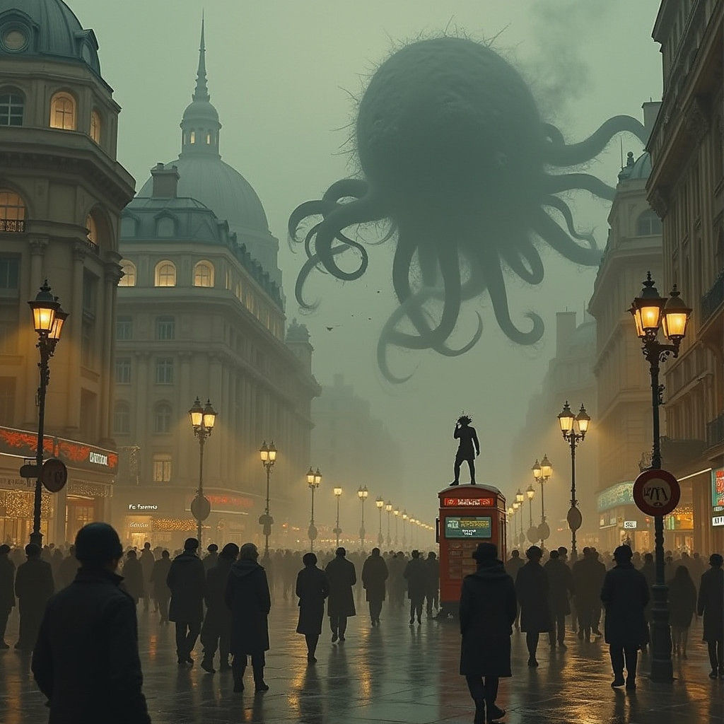 Piccadilly Circus with Tentacles in Art Deco Style