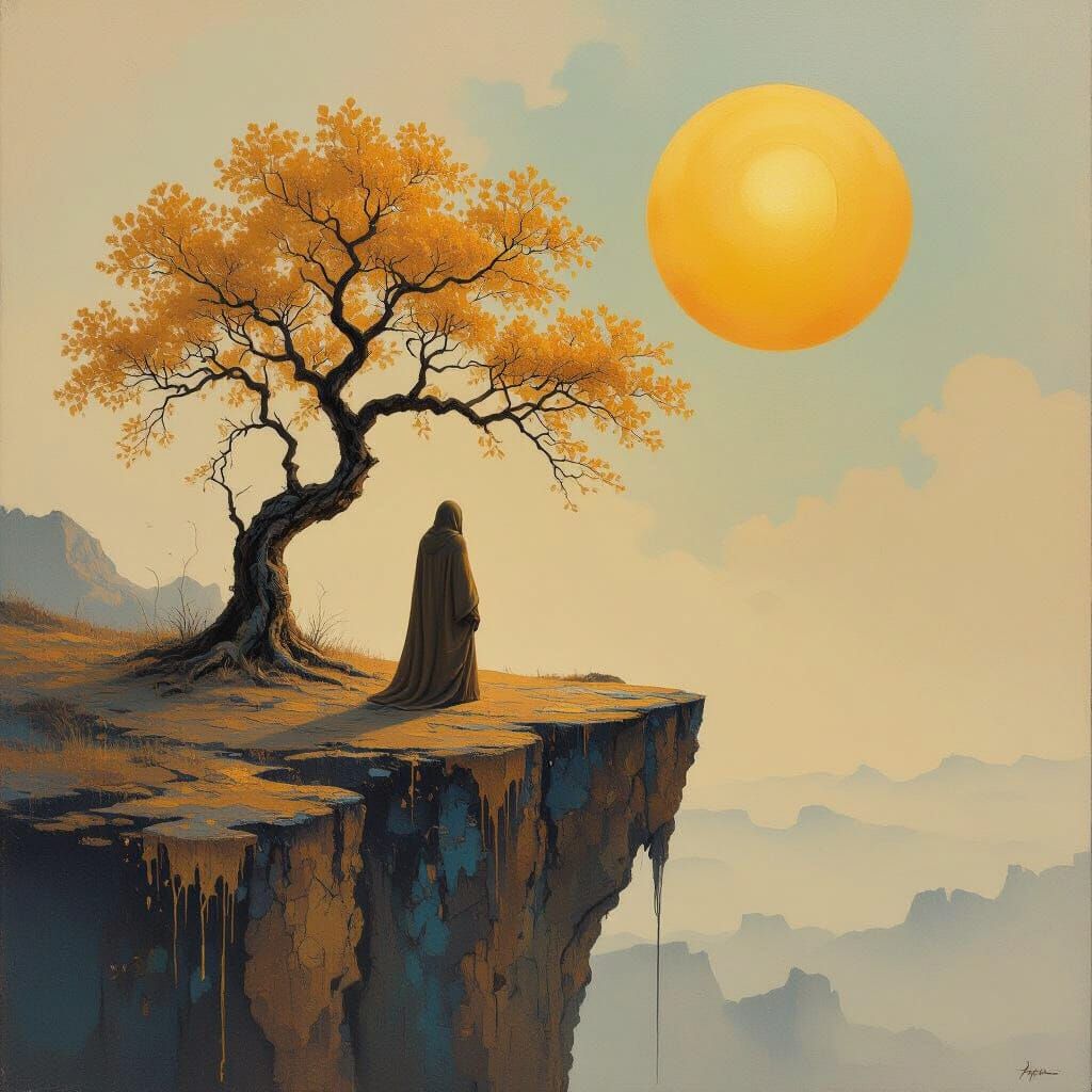 Surreal Cliff with Molten Edges, Impasto Painting