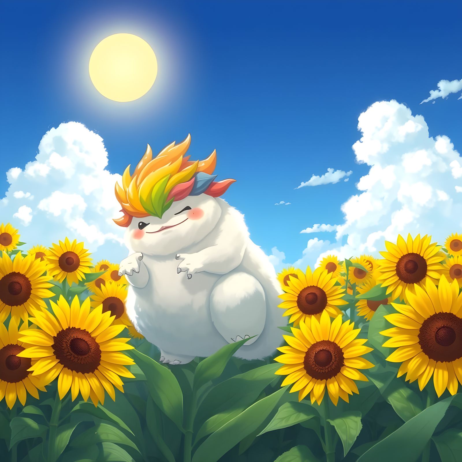 Whimsical Cloud Monster Frolics in Sunny Field