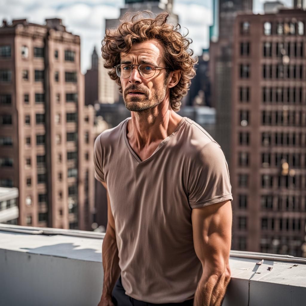 Men on Rooftop in Holographic Astral Illustration