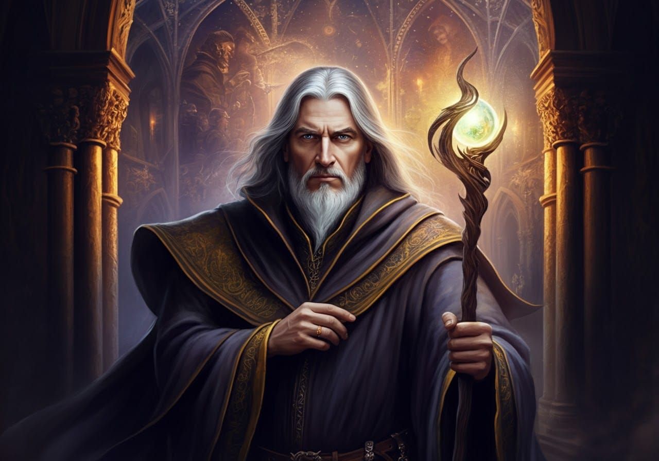 Merlin the Wizard Portrait in Medieval Setting