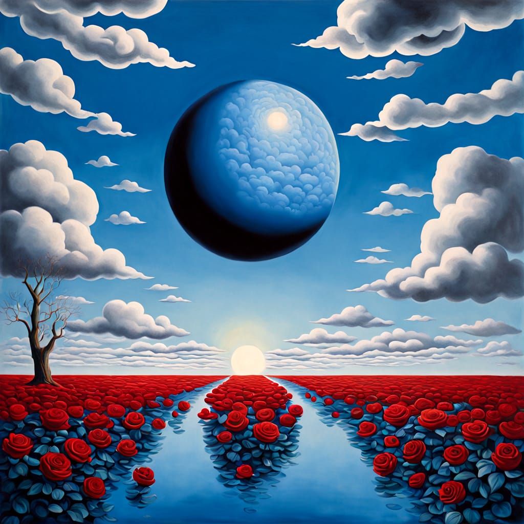 Melting Lips Flow into Rose River Under Blue Sun