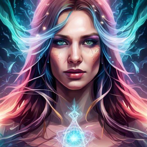 Female Wizard Practicing Magic in Pastel Colors