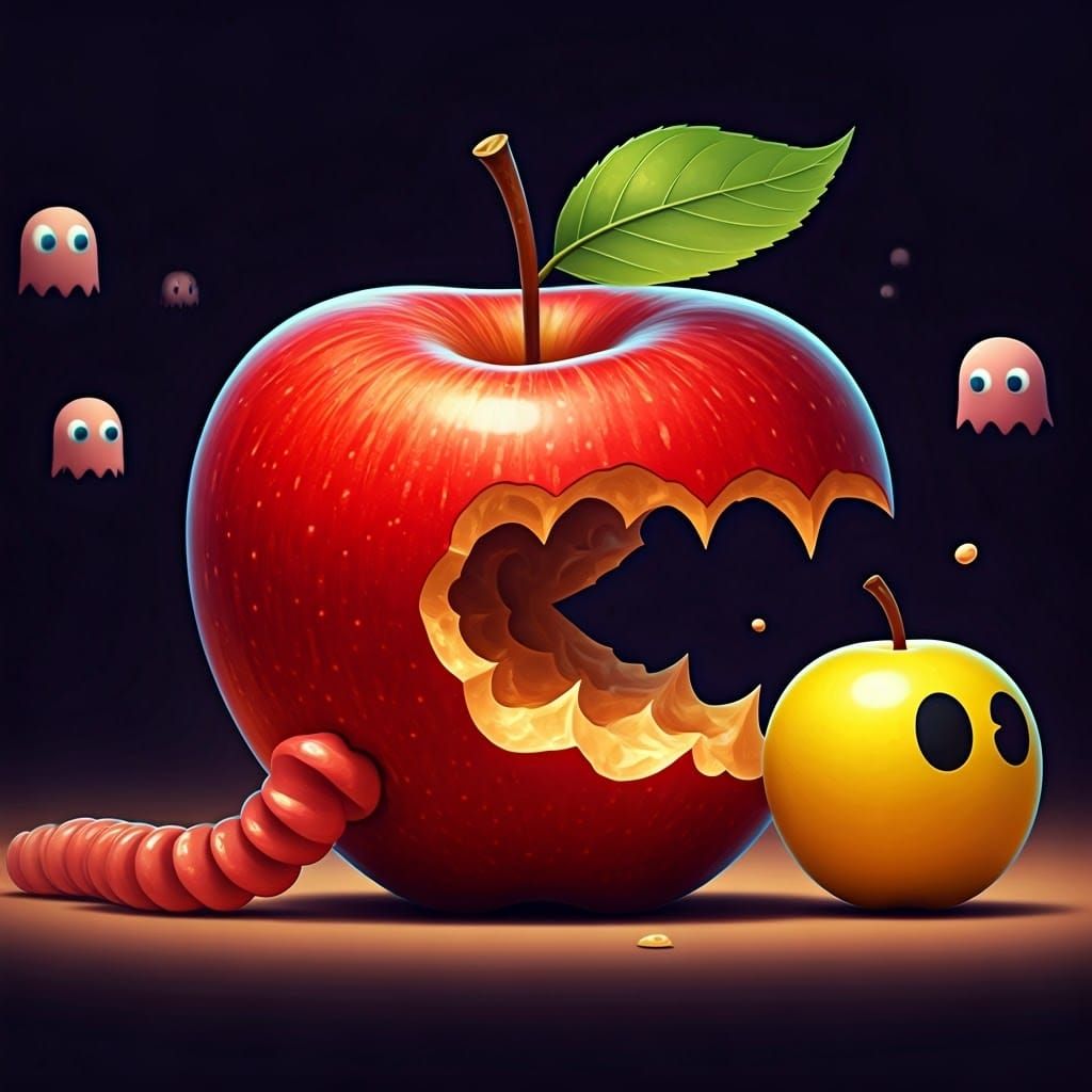 Whimsical Apple Eater in PacMan Style