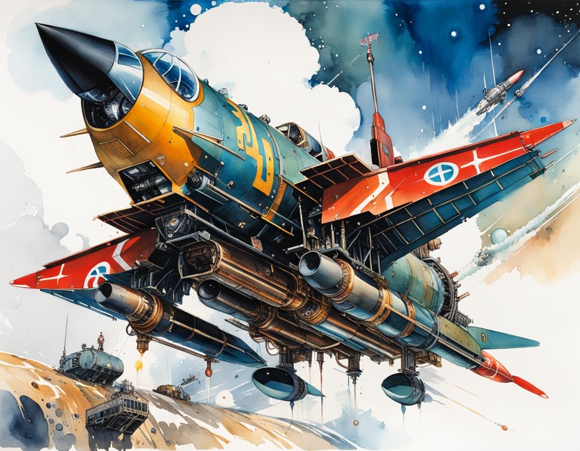 Dieselpunk Rocket Lab in Watercolor Manga Art