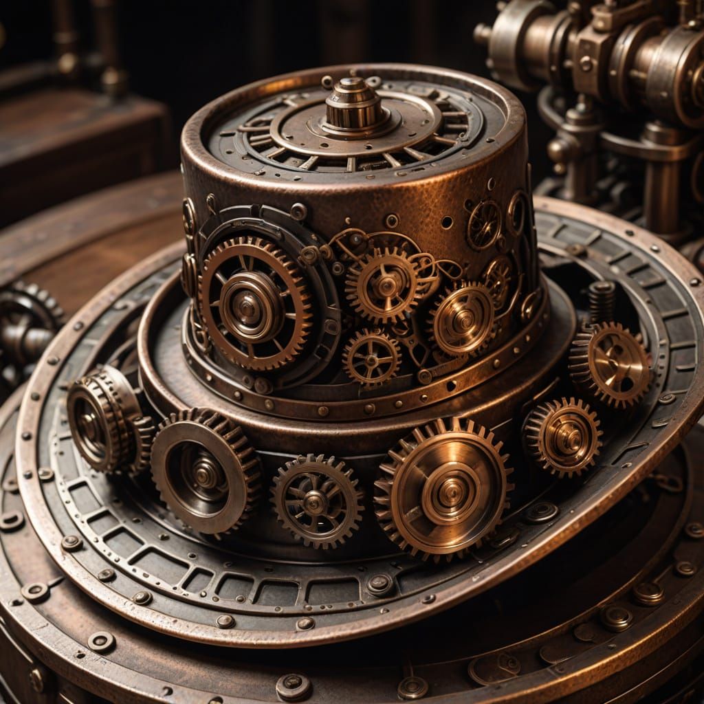 Steampunk Cowboy Hat with Gears and Cinematic Lighting