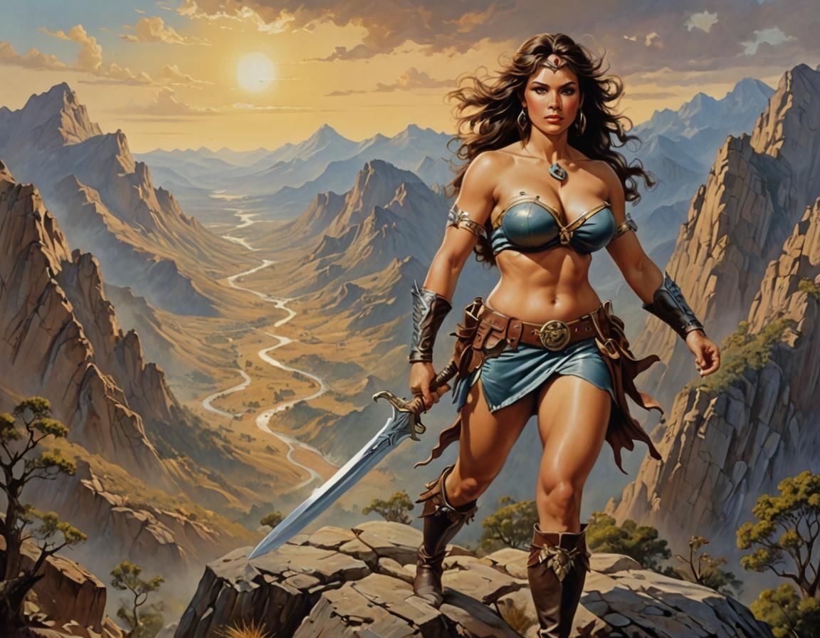 Stunning Curvy Woman Warrior Mountain View