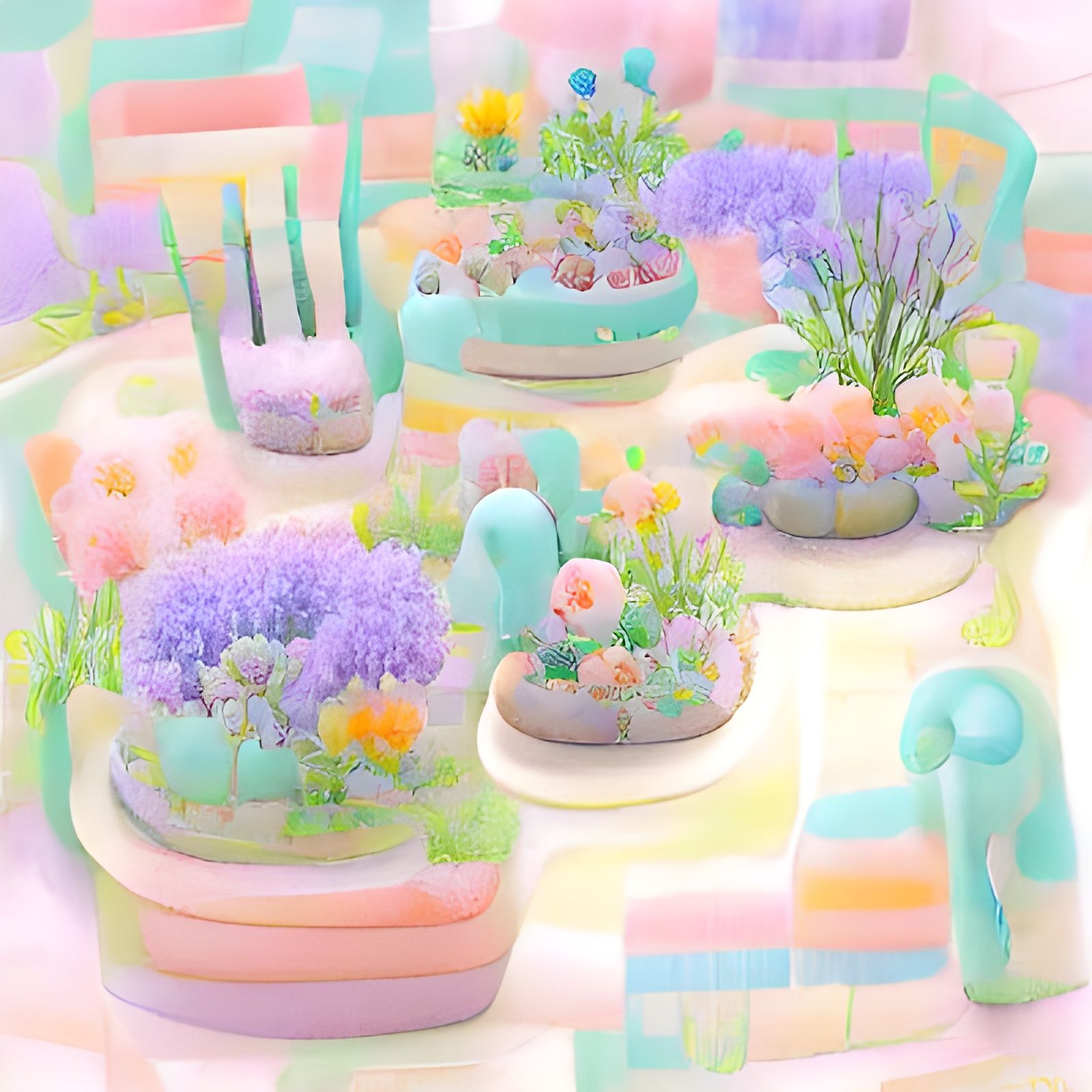 Pastel Garden Scene in Soft Colors
